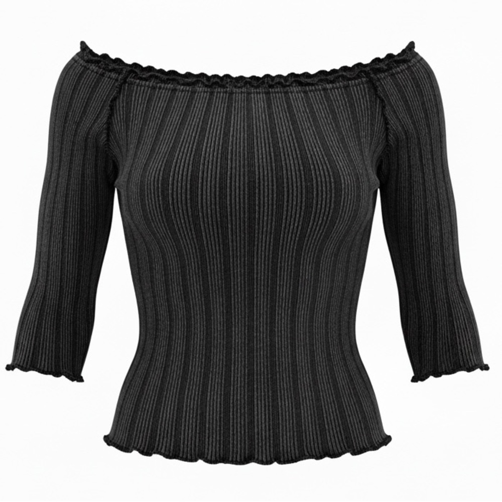 WE THE FREE Free People Cotton Grey Black Ribbed Top Size Medium